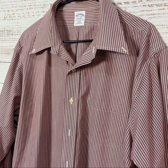 BROOKS BROTHERS MAROON STRIPED POLO BUTTON DOWN DRESS SHIRT - Picture 5 of 5